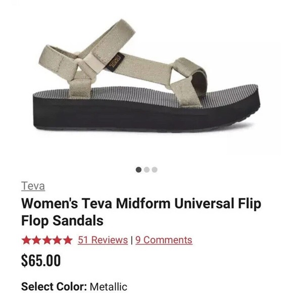 Teva Sandals Flatform Platform Ankle Strap Thong Flip Flop Metallic Gold 10 - Picture 4 of 9